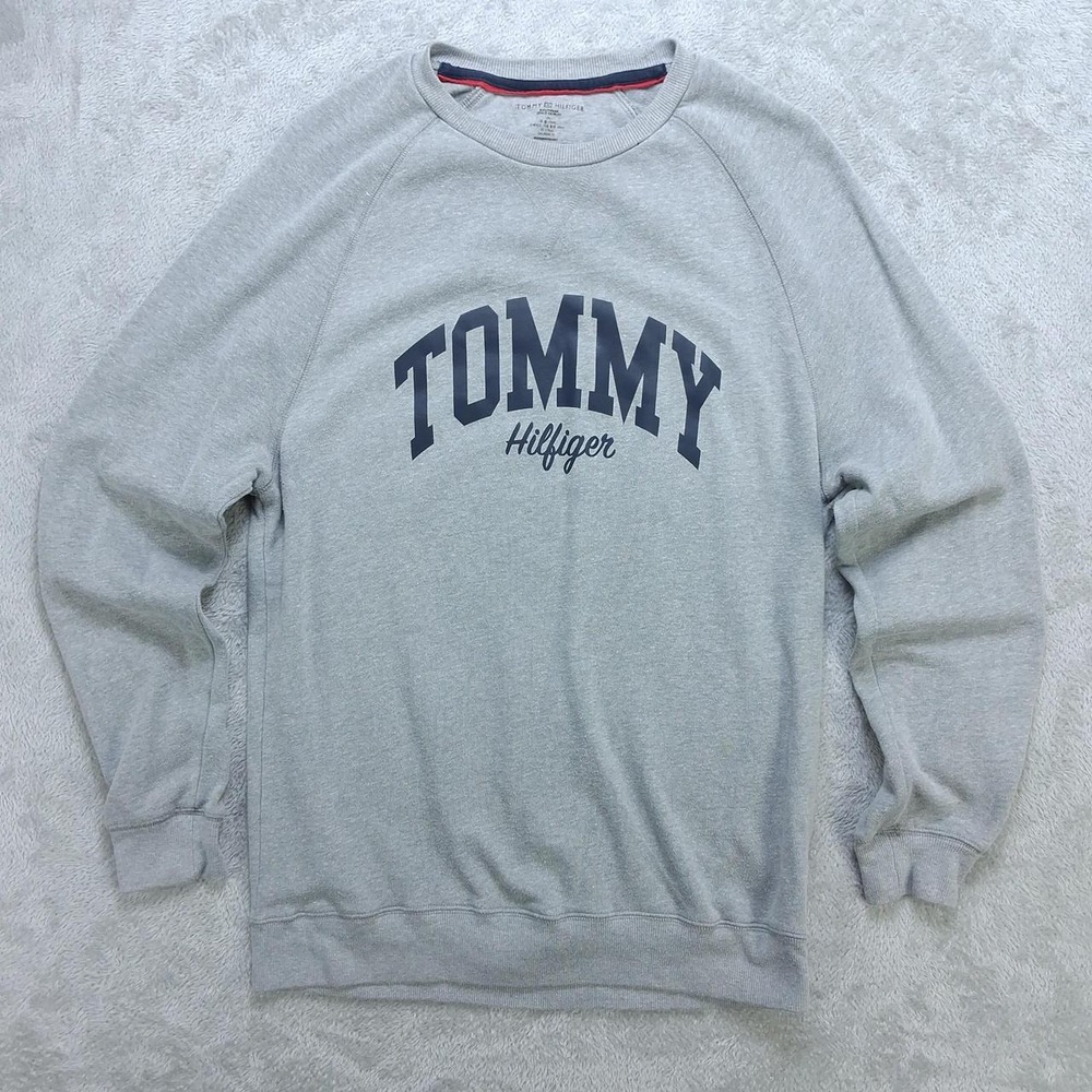 Tommy Hilfiger Mens Medium Gray Logo Crewneck Sweatshirt Spellout Sleepwear